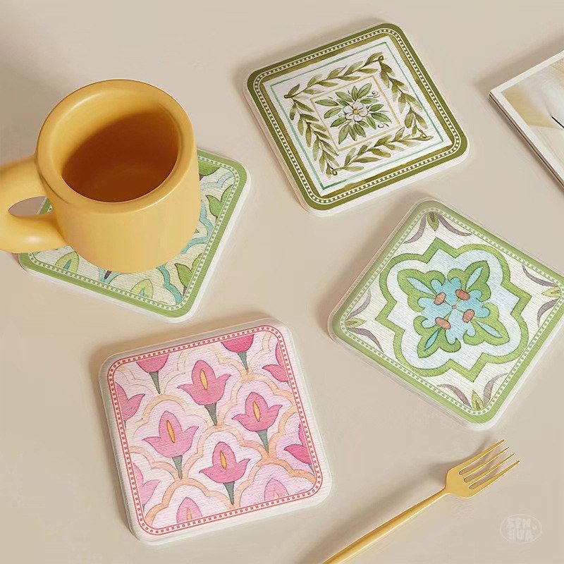 方形硬硅藻泥杯垫隔热防烫咖啡杯垫洗手台刷牙杯台面吸水速干垫子