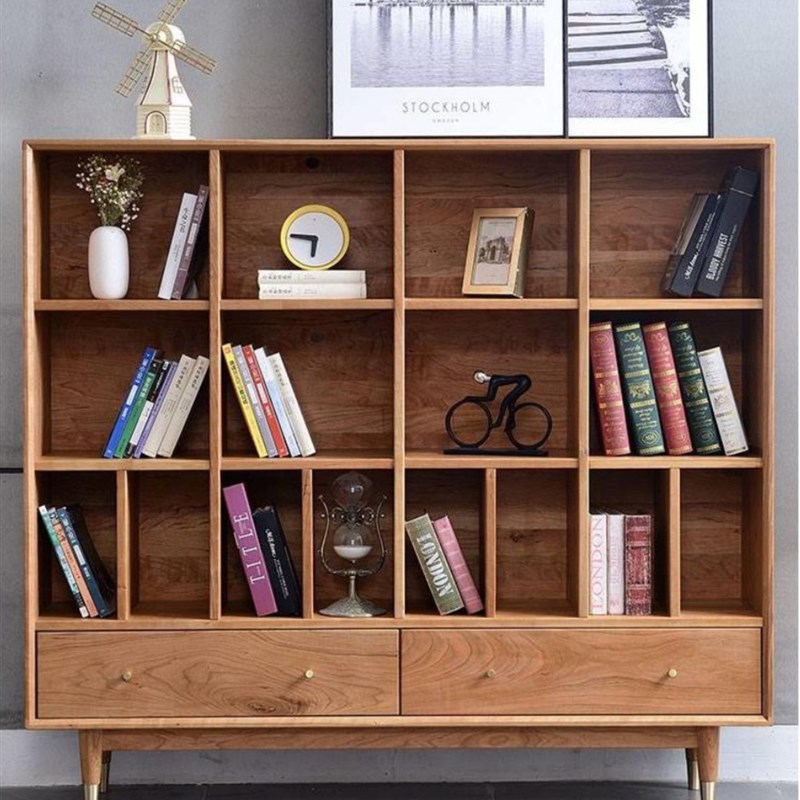 轻奢实木架子落地展示书柜架原木格子架置物N架书柜收纳柜桌面书