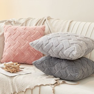 毛绒抱枕沙发客厅轻奢高级感靠枕垫飘窗L抱枕套不含芯条形格靠背