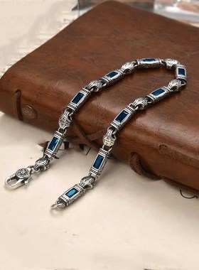 S925银手链新款重工土耳其风y格唐草纹镶石宽5mm男女新款大方时尚