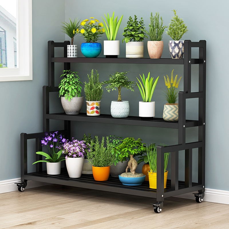 铁艺可移动花架带轮置物s架阶梯客厅落地式多层花架子阳台户外庭