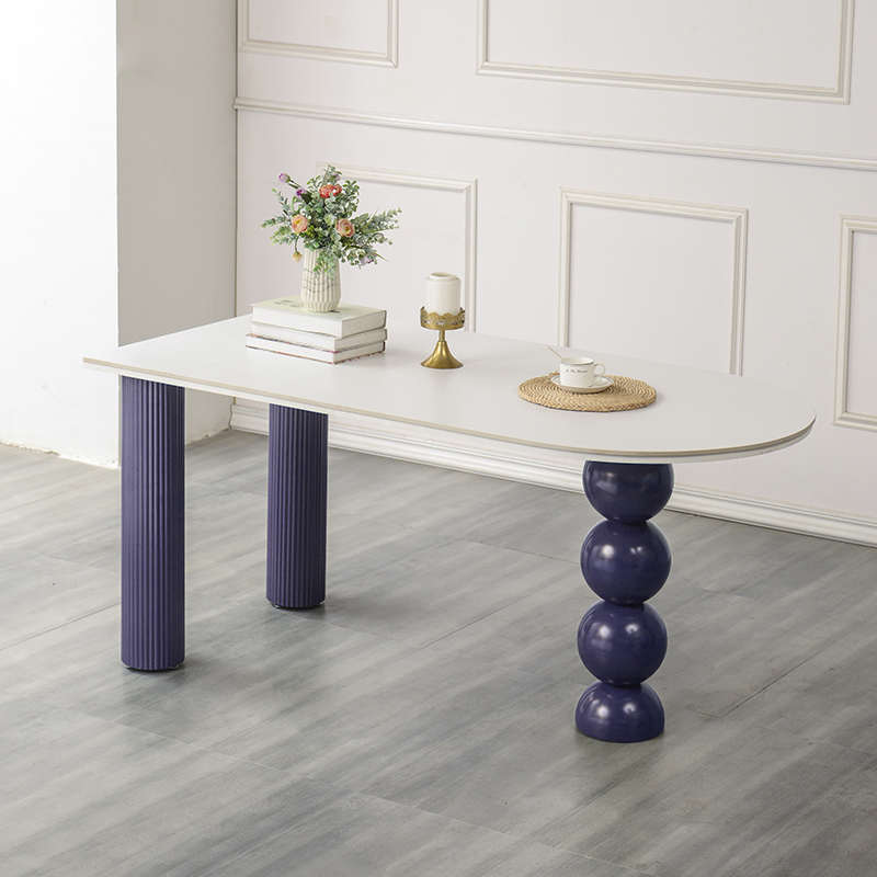 2023年新款奶油风岩板餐桌岛台一体网红法式O小户型半圆靠墙饭桌