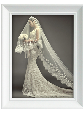 欧式创意白色画框i实木相框挂墙 16 20 24 30R寸婚纱照照相馆相框