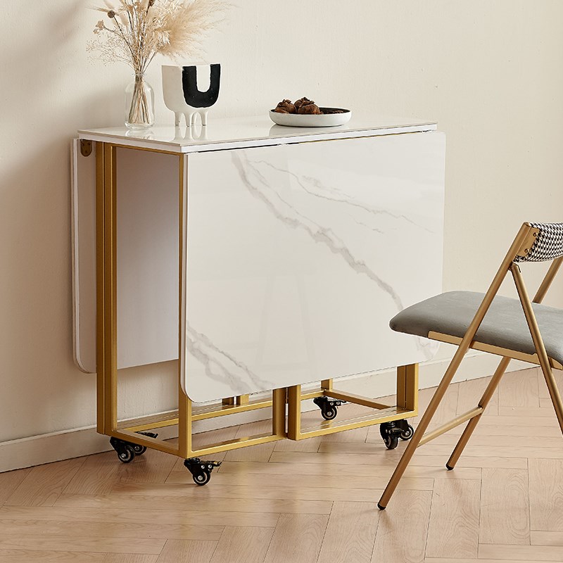 轻奢折叠餐桌小户型家用北欧长方形吃饭桌现代简约公寓岩板折叠桌