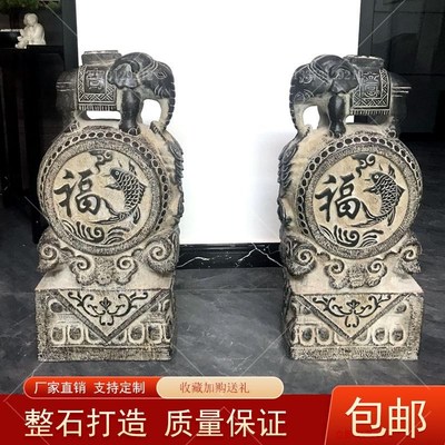 门墩抱鼓石一对青石石墩貔貅仿古摆件门口石狮子石鼓石雕门当户对