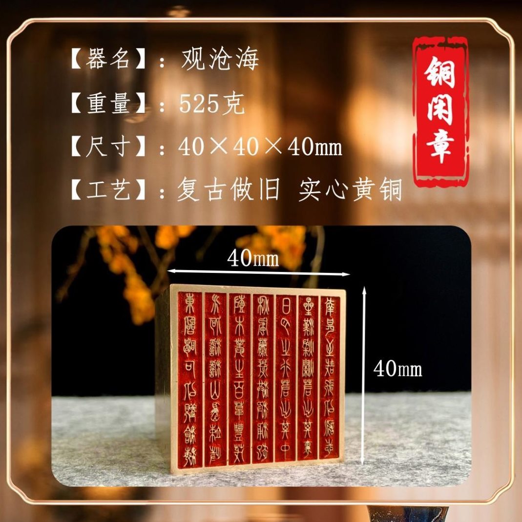古匠质品海闲章雕刻法铜石工艺【观沧艺术展示人精致金篆刻】