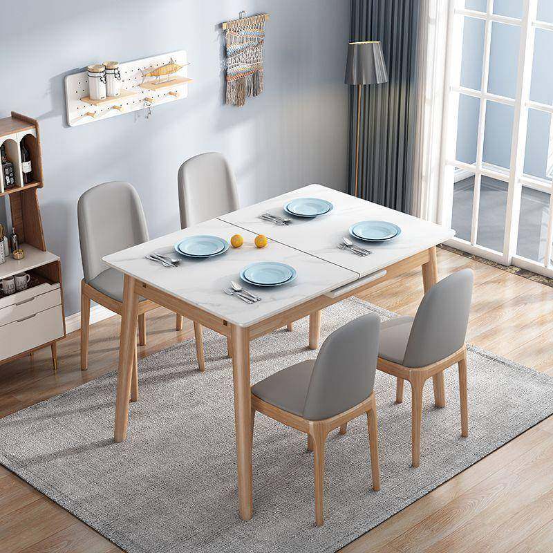 现代实木伸缩餐桌北欧家用小户型餐桌椅组合简约原木折叠