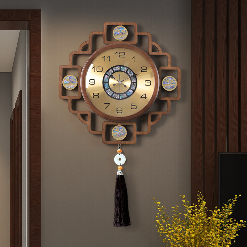 大气新中式e挂钟客厅2023新款钟表创意家用餐厅装饰静音时钟挂墙