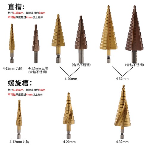 六角柄宝塔钻头阶梯钻多功能倒角钻台阶钻高速钢工业级扩孔器