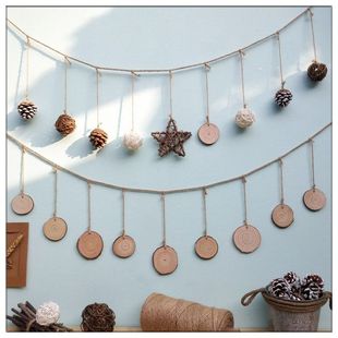 木片松果藤球原木挂饰墙面装 y饰民宿客栈幼儿园创意壁挂森系挂件