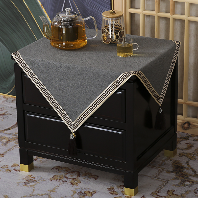 新中式风格d床头柜盖布桌布正方形方巾小方几防尘套艺防水防油免