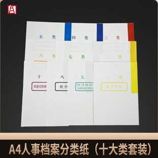 干部人事档案十大类分类纸50套a4装 隔页纸双胶80克索引纸彩色标准