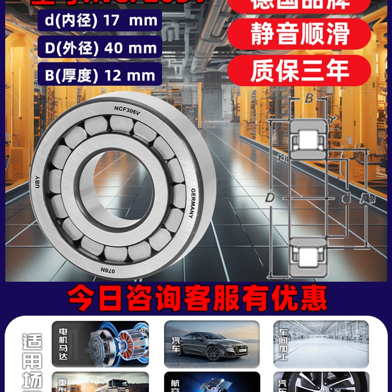 德国进口UBdY圆柱滚子轴承NCF202 203 204 205 206 207 208 209 V