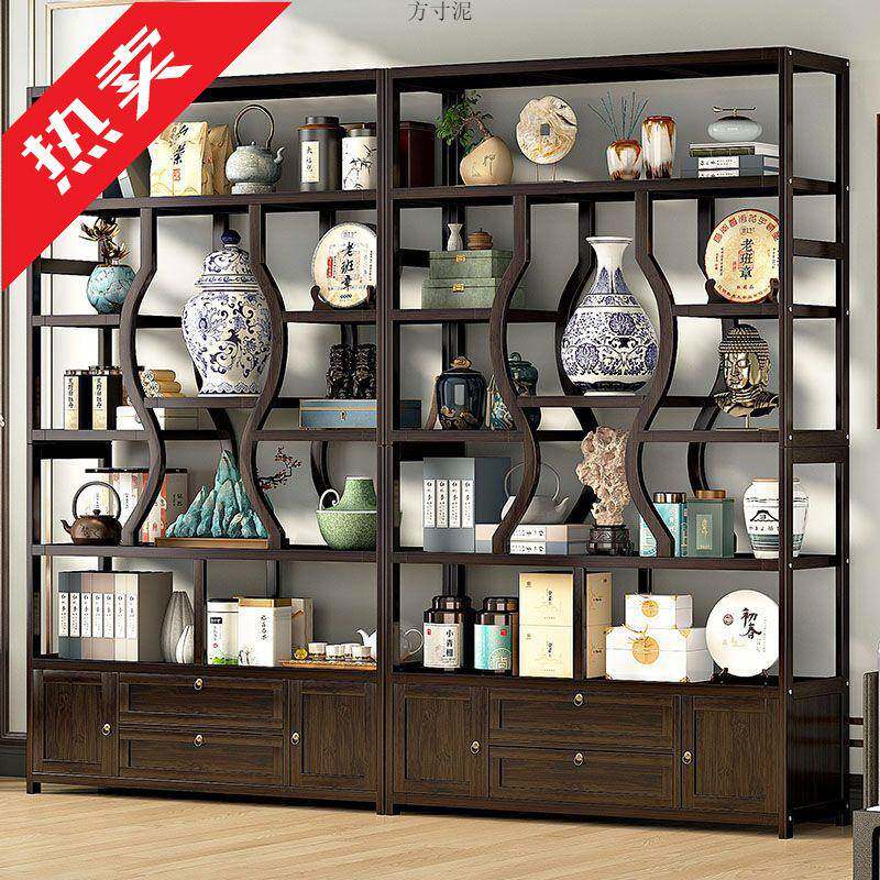 博古架实木新中式茶叶展示柜茶室茶柜现代简约多宝阁摆件置物架子