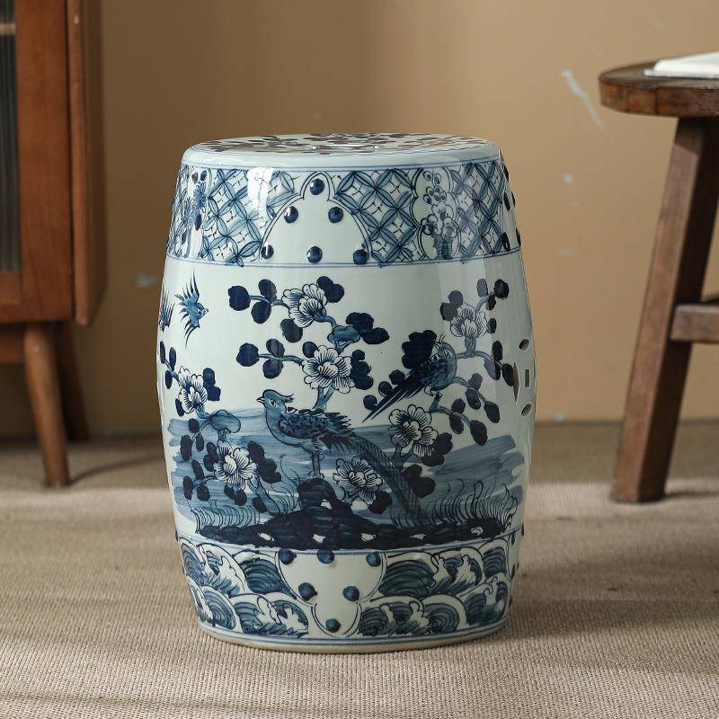 手绘青花瓷换鞋凳陶瓷鼓凳梳妆凳子新古典仿古鼓墩坐墩矮凳圆凳