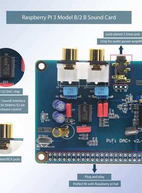 镀金版树莓派专用HIFI DAC+声卡 I2S接口 pifi DAC PCM5122芯片