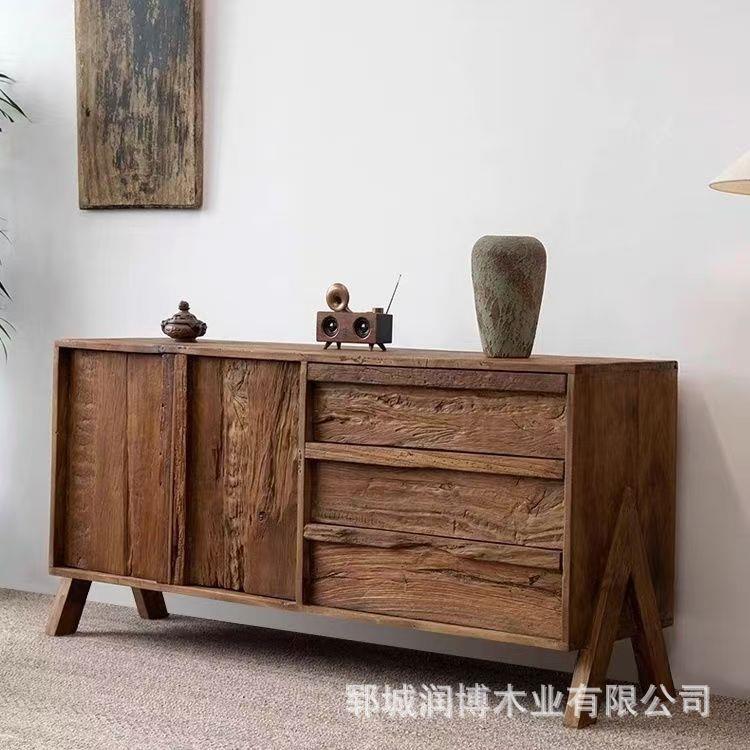 新中式老榆木柜子双开门斗柜长方形玄关靠墙储物柜实木家具餐边柜