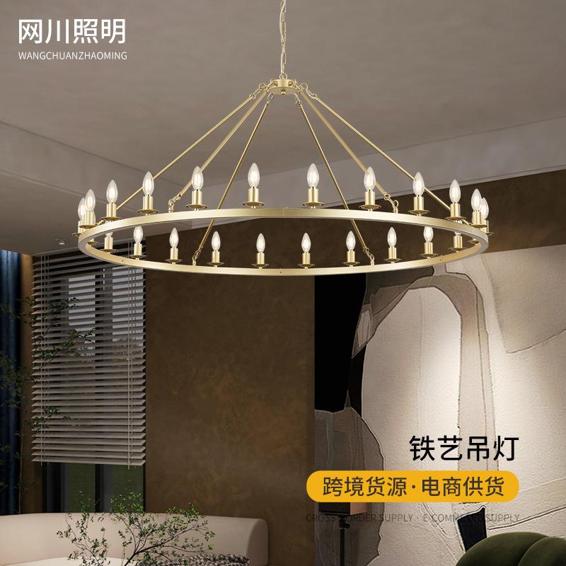 跨境美式蜡烛吊灯欧式复古卧室餐厅餐吊灯创意客厅铁艺工业风吊灯