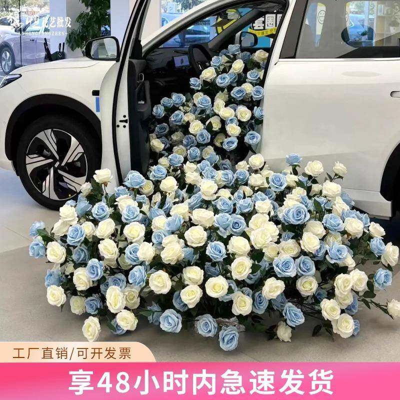 交车仪式瀑布花玫瑰仿真花成品花插花艺花球罗马柱4s店迎宾牌假花