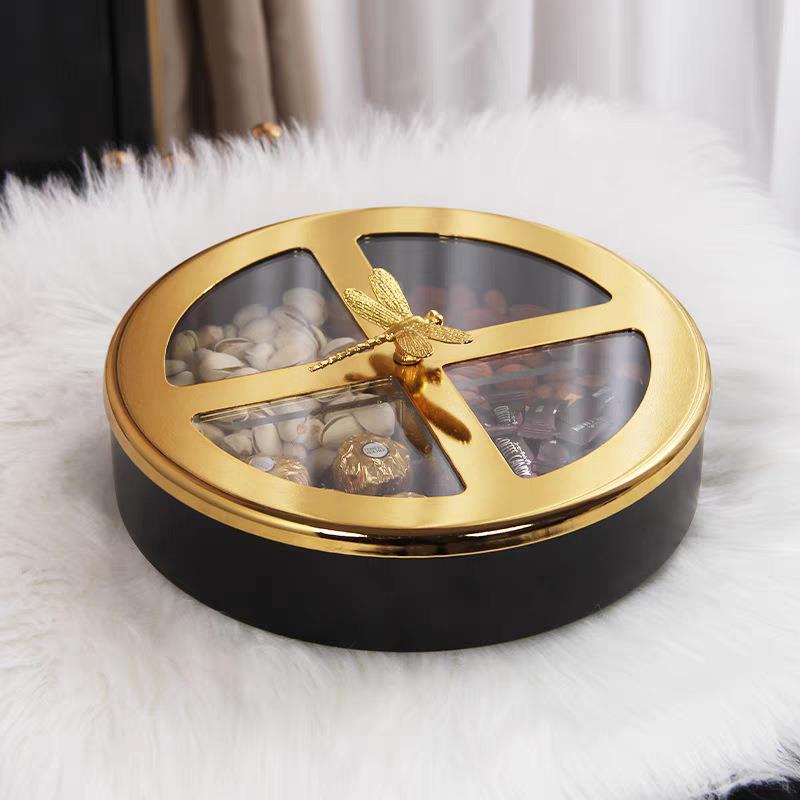 合金果盘轻奢高档糖果零食水果盘客厅茶几家用干果收纳盒2024新款