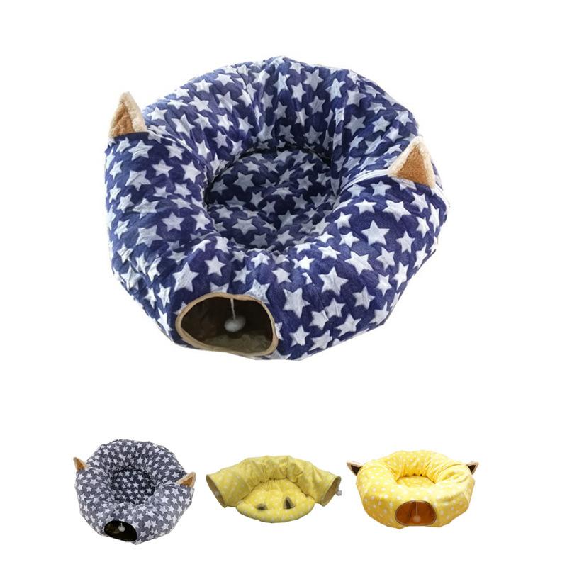 跨境新款法兰绒S型猫隧道甜甜圈玩具可折叠猫窝通道自嗨猫玩具