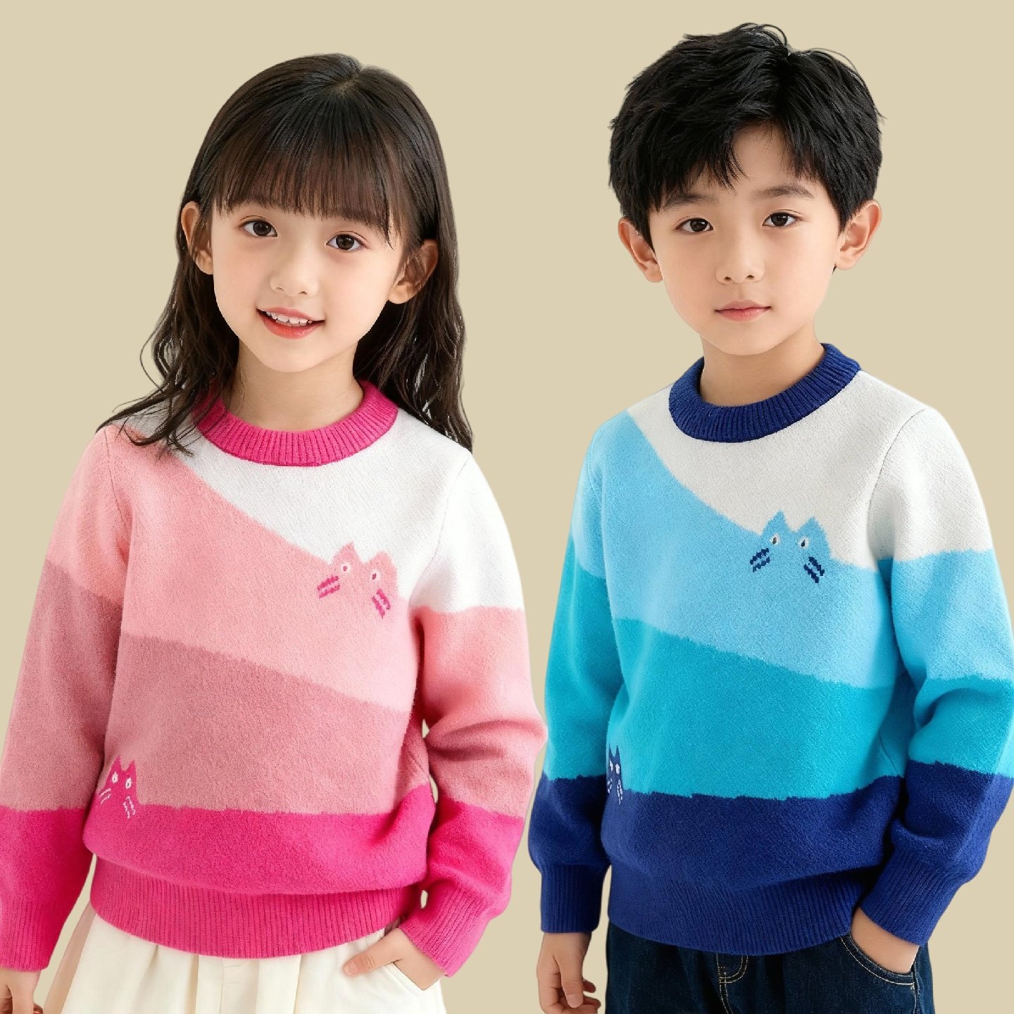 儿童毛衣2025新款冬季加厚女童针织衫男童针织衫儿童圆领毛衣