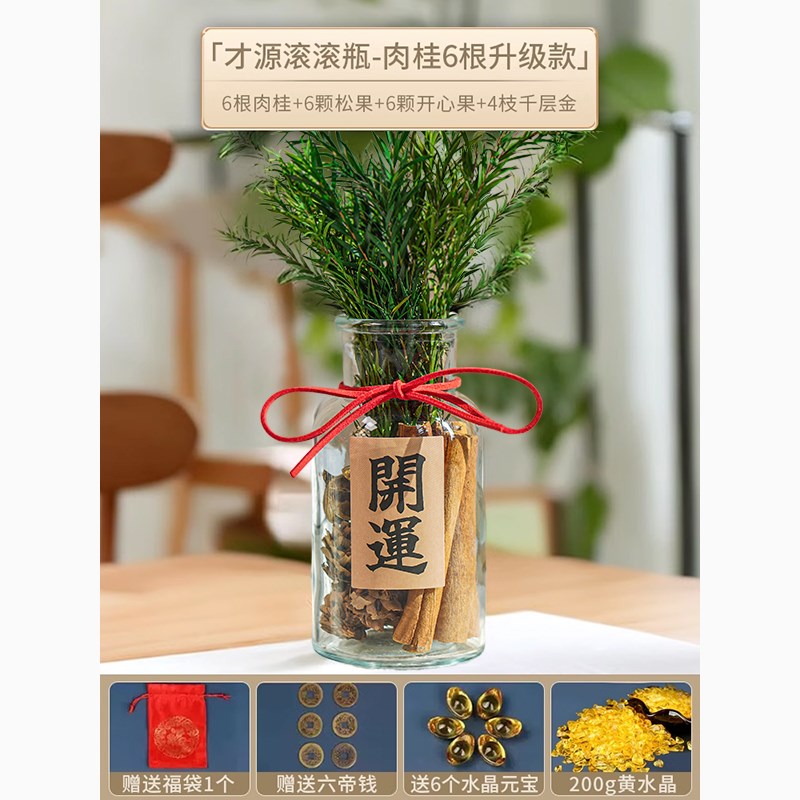 肉桂生财玻璃瓶子摆件招财进宝办公室桌面装饰摆U件乔迁开业礼物