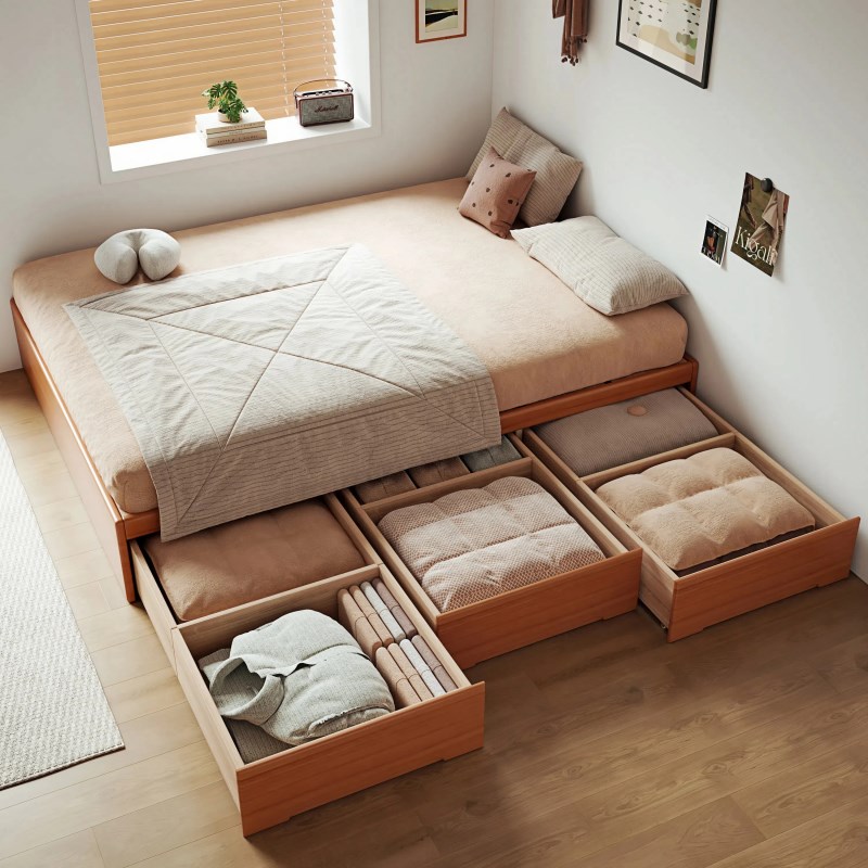 高箱床储物床无床头实木床储物柜一体榻F榻米落地床1米5x2米双人