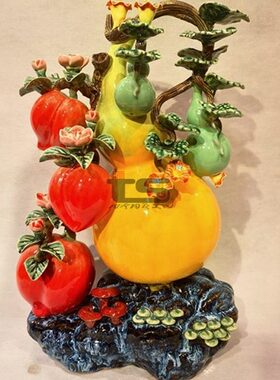 办公公仔葫芦长公司寿新中式摆件陶瓷客厅寿桃湾禄酒柜石玄关金福