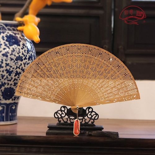 正宗檀香扇《向日葵》q印度老山檀工艺礼品扇镂空扇折扇中国风文