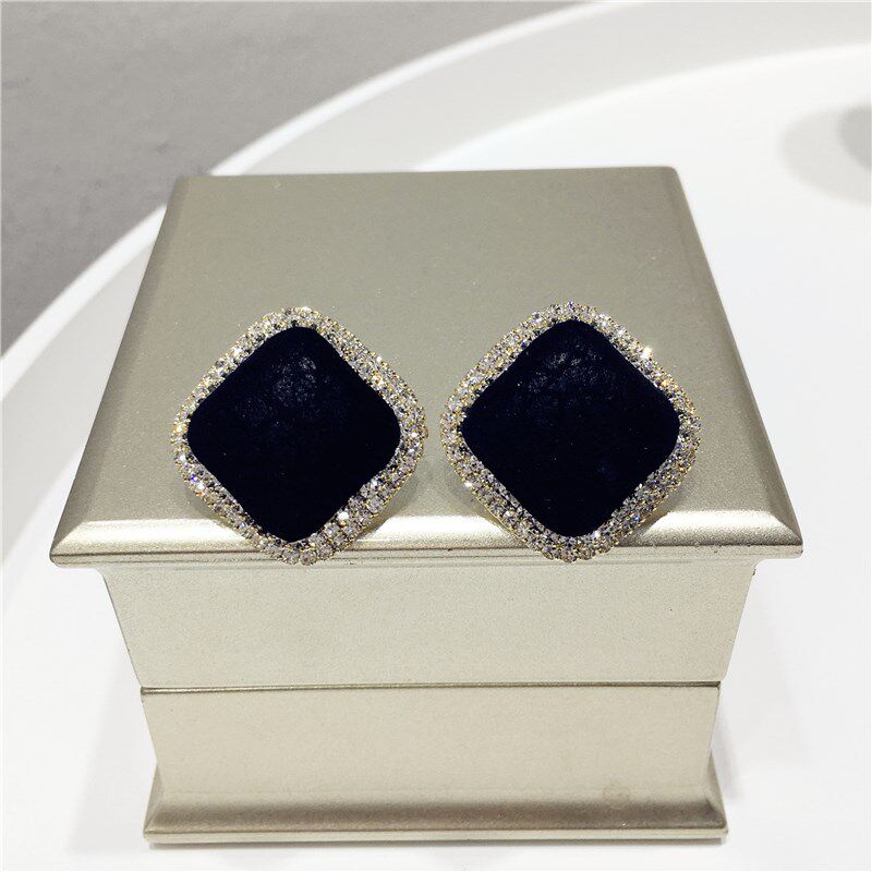 2024新款大气奢华双层水钻布料棱形F方块几何耳钉耳坠简约饰品潮