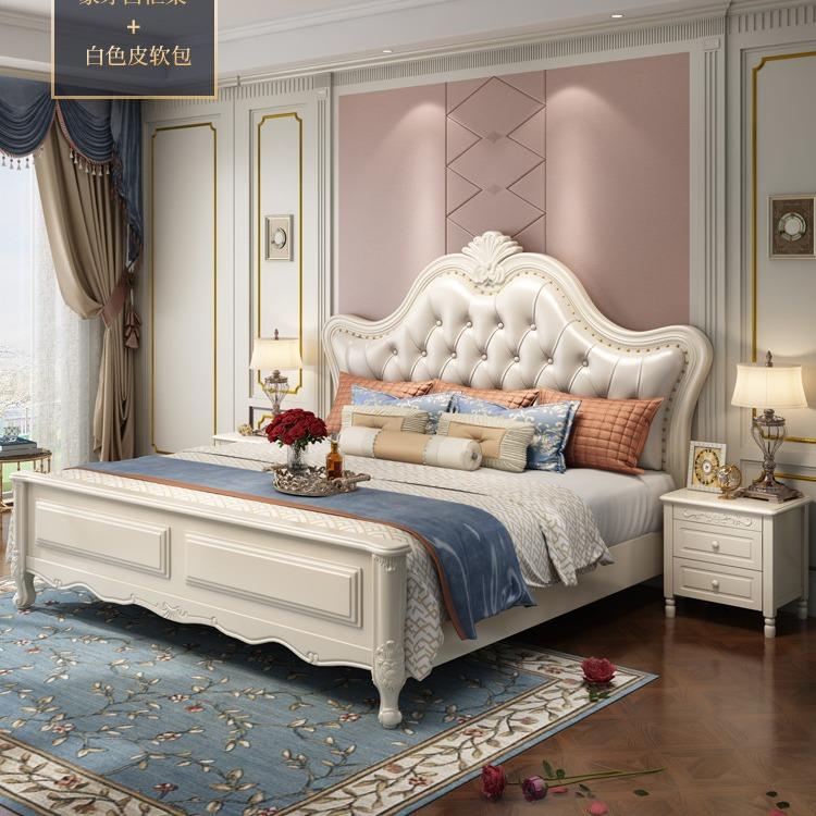 欧式实木公主床双人1.8m暖白色储物床 1.5米床主卧室大床轻奢婚床