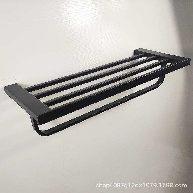 加厚304不锈钢固定毛巾架方管浴室置物架拉丝黑色酒店打孔浴巾架
