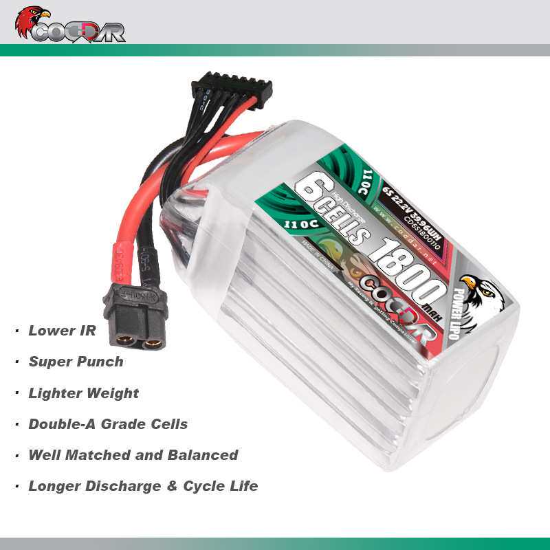 鹰氪CODDAR 1800MAH 6S 22.2V 110C航模涵道 5寸穿越机锂电池LIPO