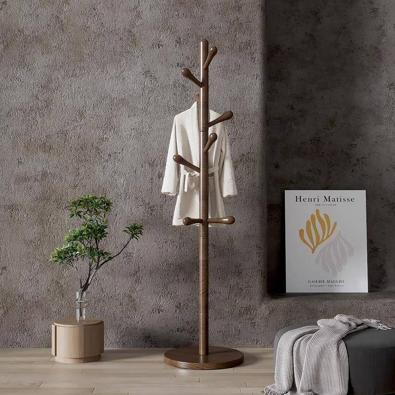 新中式复古衣帽架实木落地客厅挂衣架中古简易立式挂包架衣服架子