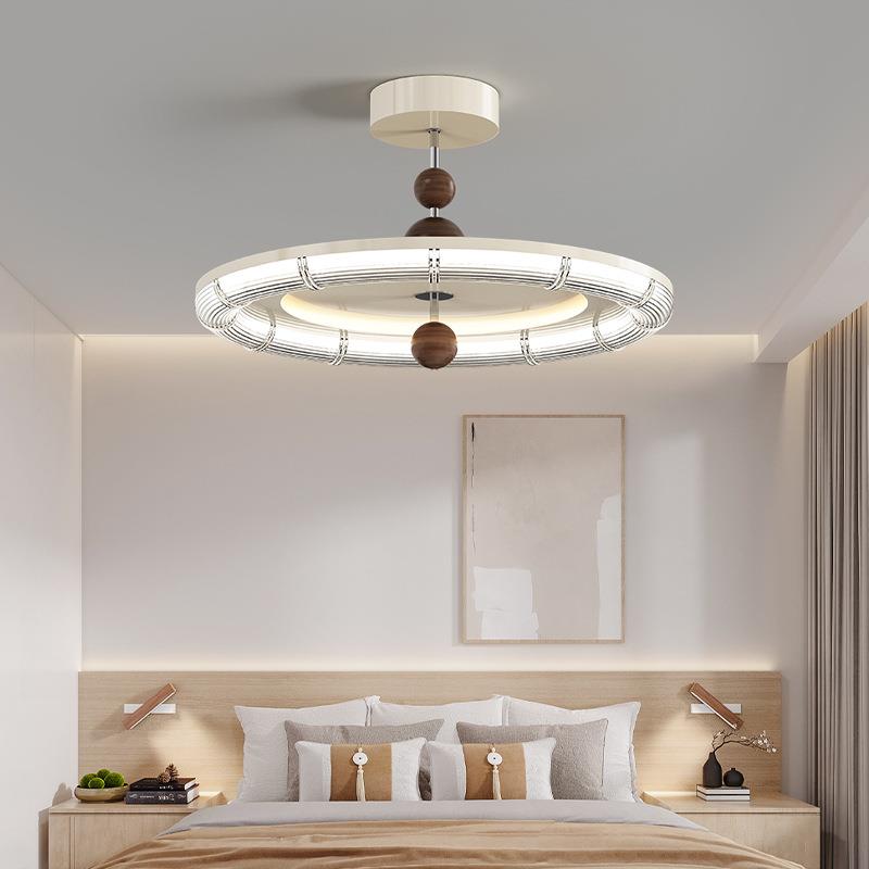 法式中古奶油风卧室灯具全光谱护眼飞碟灯胡桃木纹房间主卧吸顶灯