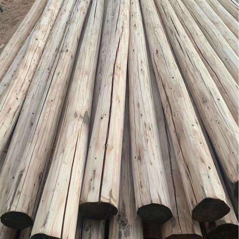 圆木木桩实木柱子木头四合院民宿杉木木条横条圆柱房梁旧木头