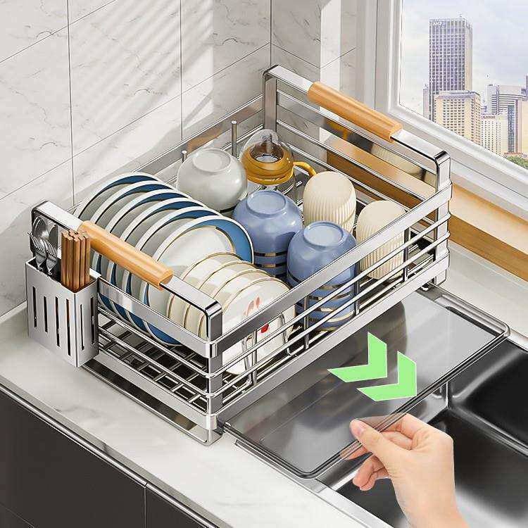 尔沫厨房新款不锈钢碗碟收纳架家用台面水槽放碗盘筷子滤沥水篮架