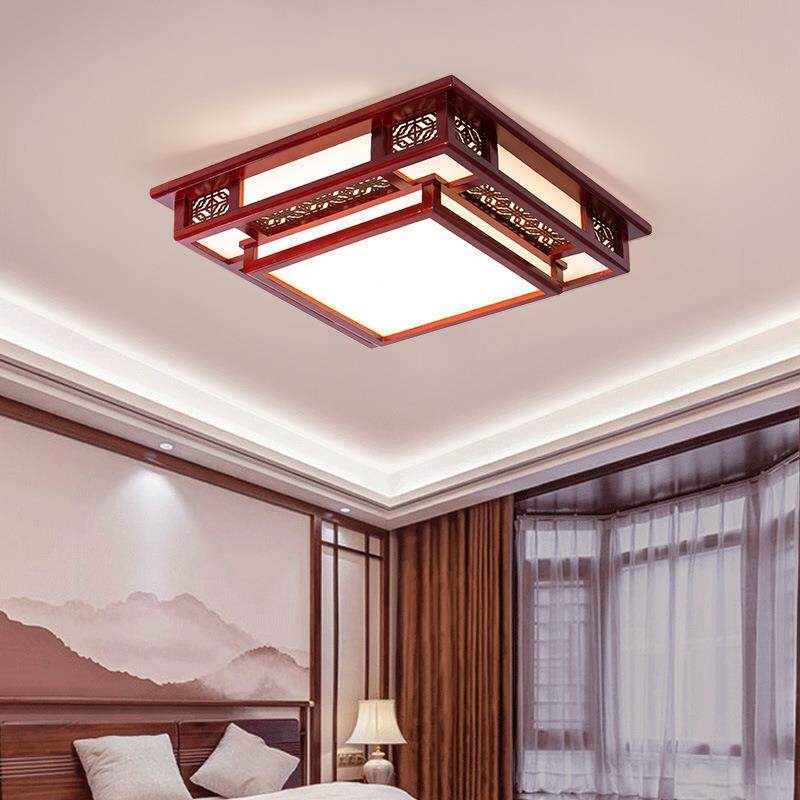 中式led吸顶灯 长方形客厅灯大厅卧室餐厅中式灯具中国风木艺灯饰