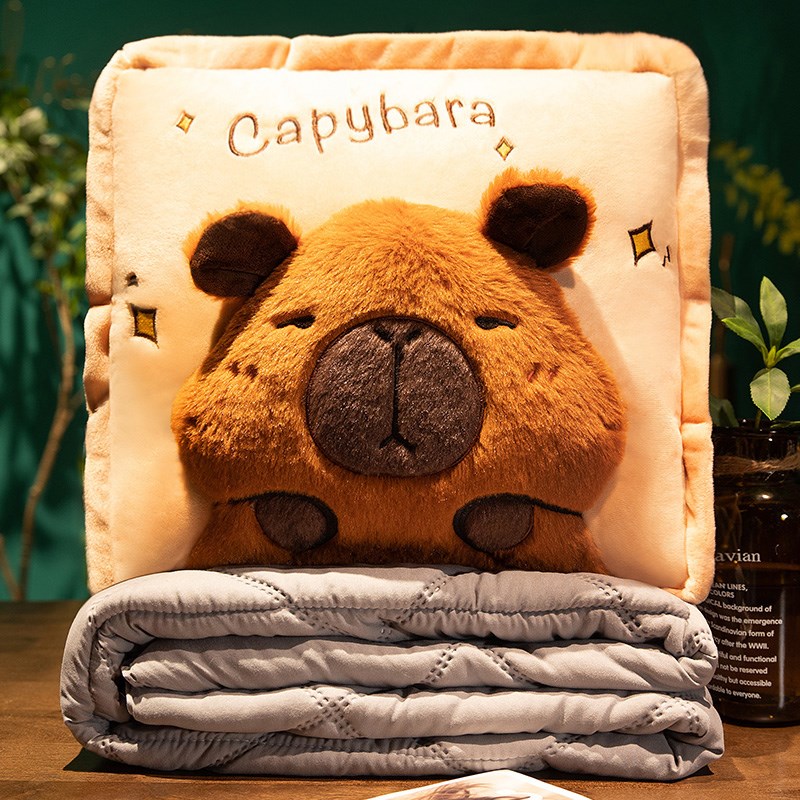 水豚抱枕被子两用加厚办公室靠枕折叠午睡K枕头毯子二合一汽车靠