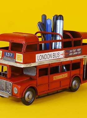 英国伦敦红色双层巴士模型手工铁艺车模公交车模型工艺礼品摆件