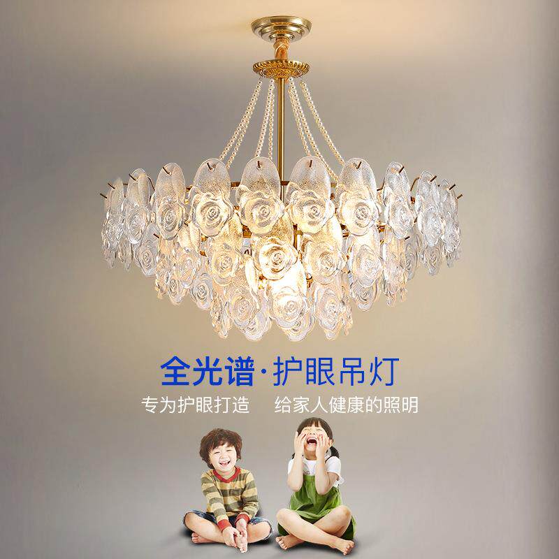 法式轻奢客厅吊灯现代大厅新款创意奶油风玫瑰花餐厅灯水晶灯跨境