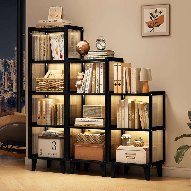 落地书柜家用置物架客厅多层带柜门收纳储物柜简易墙边办公室书架