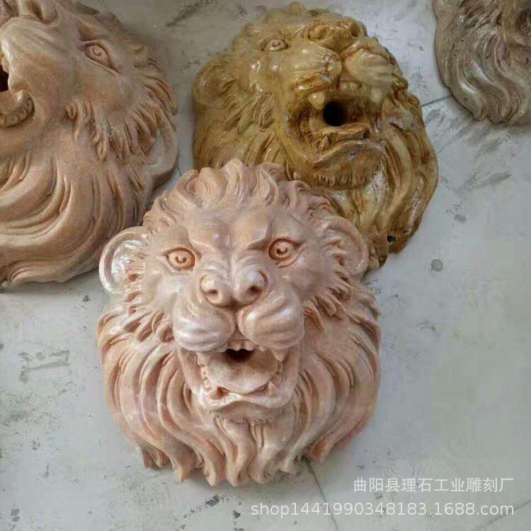 石雕狮子头喷水雕刻户外招财流水喷泉欧式装饰挂件碧泉吐水摆件