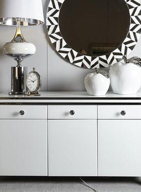 外贸直销现代风格镜面餐边柜3门镜柜白色玻璃饰面银镜面饰边橱柜