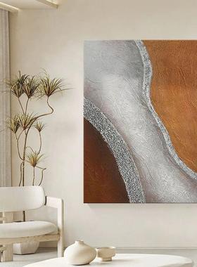 手绘油画现代极简客厅玄关装饰画橙色肌理画石英砂立体走廊无框画