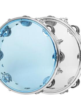 新款蓝白色可选10寸自调音双排手摇铃鼓不锈钢圈鼓身音乐乐器