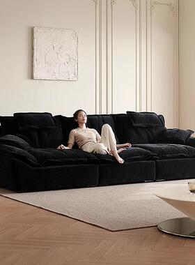 帆船沙发超宽坐深埃神2024新款布艺可调节靠背黑色云朵雪尼尔沙发