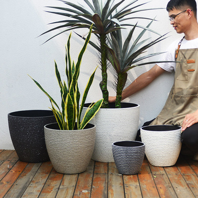 特大号塑料花盆仿j水泥落地深高盆北欧简约加厚发财树大口径树脂