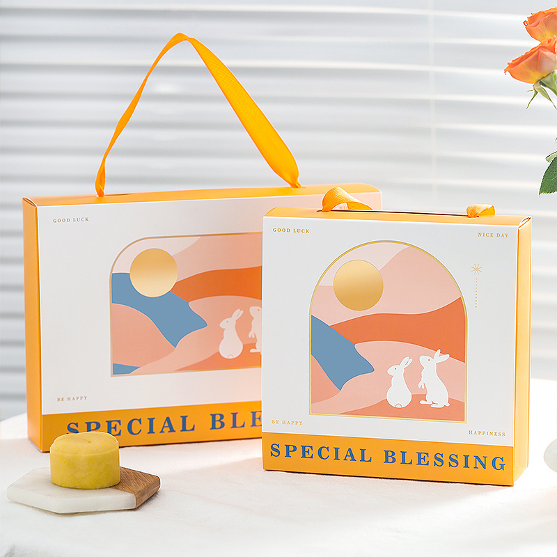 2022新款月饼礼盒4 6粒50g中秋手提冰皮M鲜肉奶黄流心蛋黄酥包装